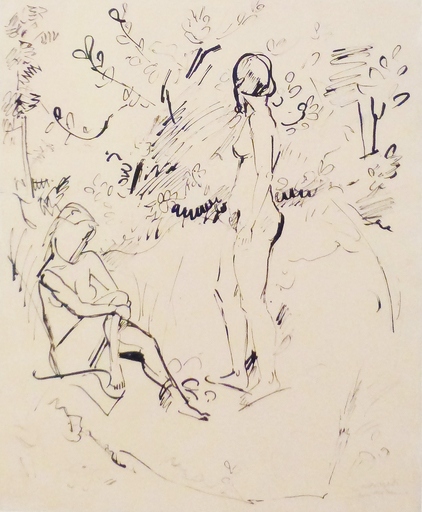 Erich HECKEL - Drawing-Watercolor - Zwei Mädchen
