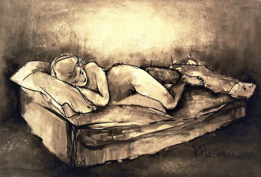 Pina MARTELLINI - Drawing-Watercolor - Nudo sdraiato