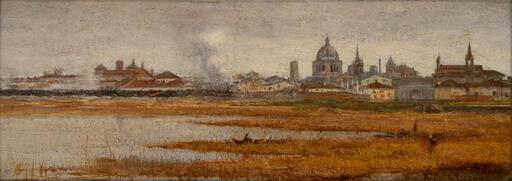 Domenico PESENTI - Painting - Veduta di Mantova1901