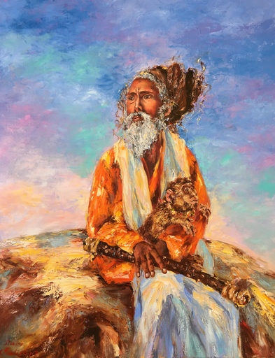 Diana MALIVANI - Painting - Sadhu et son singe