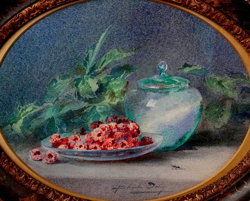 Blanche ODIN - Drawing-Watercolor - "ASSIETTE DE FRAMBOISE A LA FOURMI"