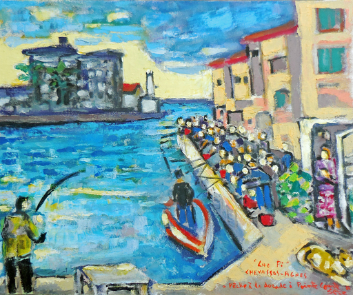 Jean-Pierre CHEVASSUS-AGNES - Painting - pêcheurs à la dorade à Sète " pointe courte "