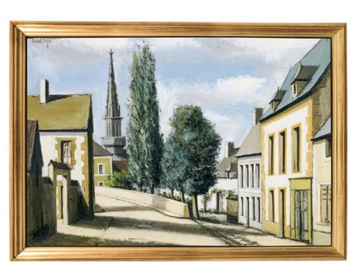 Bernard BUFFET - Gemälde - Treboul, le clocher et le rue Vieille (Finistère)