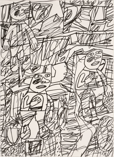 Jean DUBUFFET - Drawing-Watercolor - Paysage avec 3 personnages (29 mai 1980)