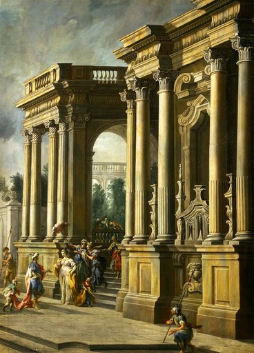 Vittorio Maria BIGARI - Pintura - An architectural capprichio with elegant figures