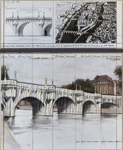 CHRISTO - Disegno Acquarello - The Pont Neuf, Wrapped (Project for Paris)