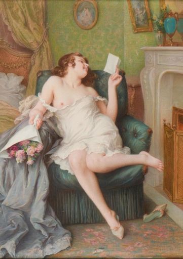 Jules SCALBERT - Peinture - La lettre d'amour 