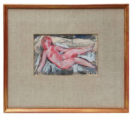Henri Victor WOLVENS - Disegno Acquarello - lying naked woman