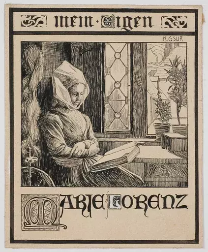 Karl Friedrich GSUR - Zeichnung Aquarell - "Ex Libris Design" by Karl Friedrich Gsur, ca 1900