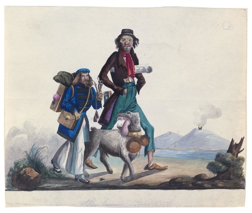 Carl Jacob LINDSTRÖM - Disegno Acquarello - Ritratto del poeta Wilhem Waiblinger con un amico ed il cane