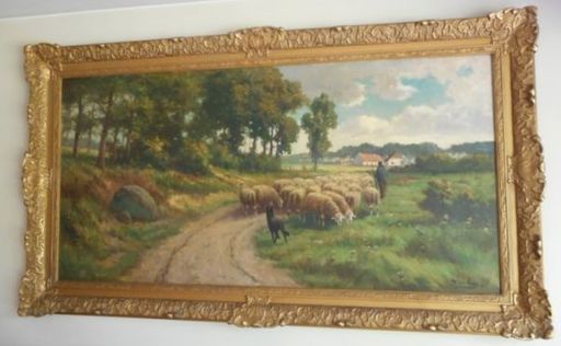 Henri MATTHYS - Painting - schapen met herder en herdershond