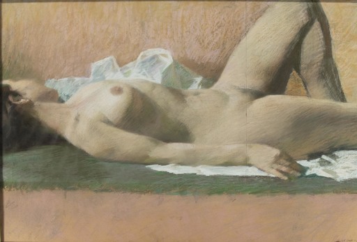 Constantin LOMIKIN - Zeichnung Aquarell - Nude lying down