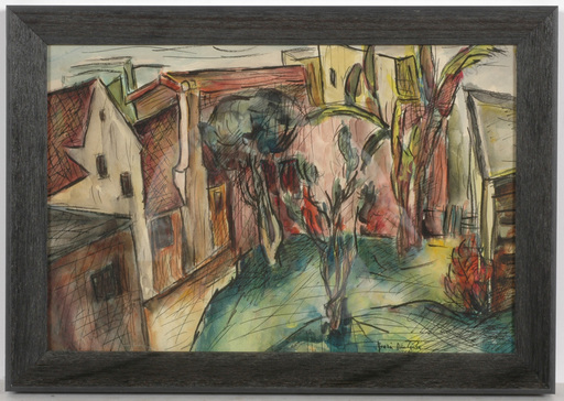 Boris DEUTSCH - Drawing-Watercolor - "Expressionist shtetl view", watercolor
