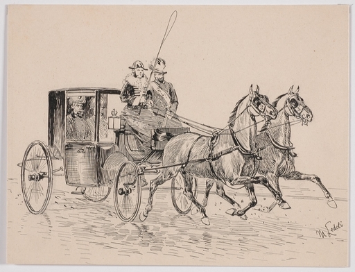 Moritz LEDELI - Drawing-Watercolor - "Kaiser Franz Josef's Equipage" by Moritz Ledeli, ca 1900