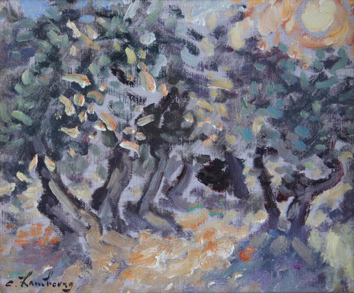 André HAMBOURG - Painting - Soleil dans les oliviers
