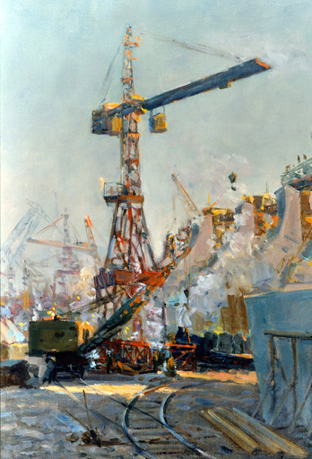 Anatoli I. YABLOKOV - Gemälde - Constuction works near the City of Gorky.