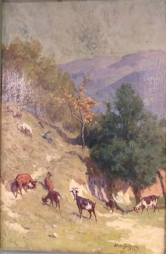 Walter BIDDLECOMBE - Pittura - Landschaft mit Ziegen