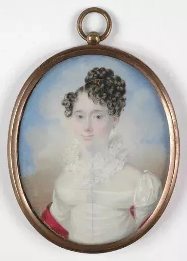 Adalbert SUCHY - Drawing-Watercolor - "Portrait of a young Lady" miniature on ivory