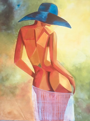 Danilo AGUILÓ - Painting - Marina con Mujer Desnuda / Back of the Woman