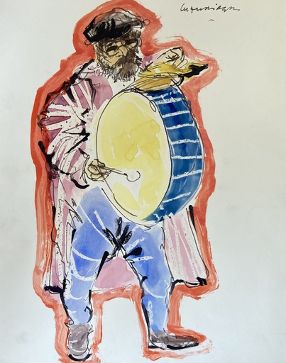 Juan Ramón LUZURIAGA - Dibujo Acuarela - “ El tambor”