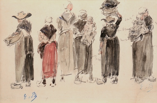 Eugène BOUDIN - Dibujo Acuarela - Les Bretonnes (Ca.1870-1873)