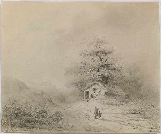 Antoine SEVERIN - Zeichnung Aquarell - "On Country Road", Mid 19th Century