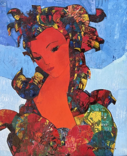 Igor TCHOLARIA - Gemälde - Jeune femme à la robe colorée 