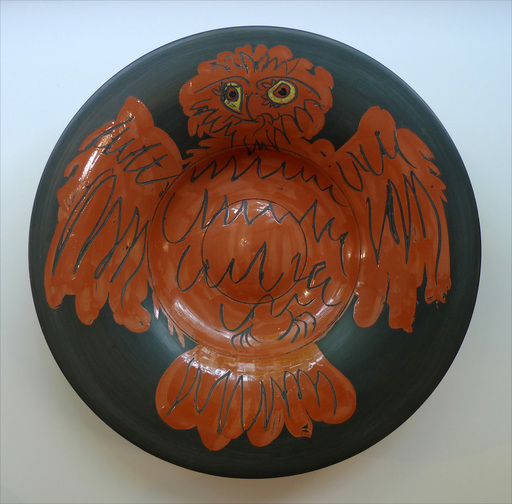 巴勃罗•毕加索 - 陶瓷  - Hibou rouge sur fond noir (A.R. 399)