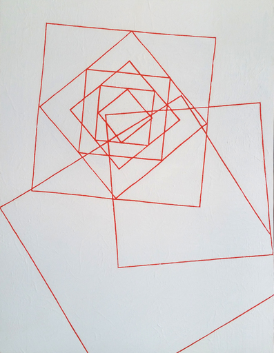 Marcel CALOÏAN - Painting - Non finito fractal !  Rose-Rouge sur Blanc
