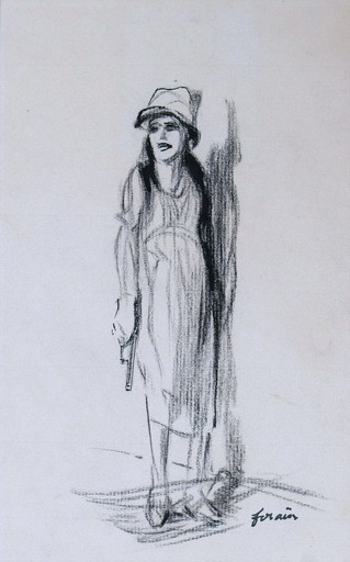 Jean-Louis FORAIN - Drawing-Watercolor - Femme tenant un pistolet