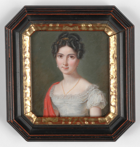 Pierre Louis BOUVIER - 缩略图  - "Portrait of a young lady" miniature on ivory, ca. 1825
