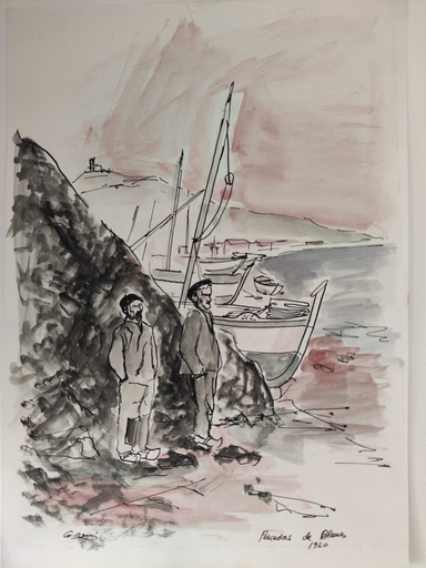 Gerard ROSES - Drawing-Watercolor - Pescadors de Blanes 1920