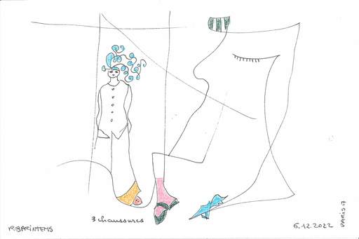 Reine BUD-PRINTEMS - Zeichnung Aquarell - "3 chaussures"