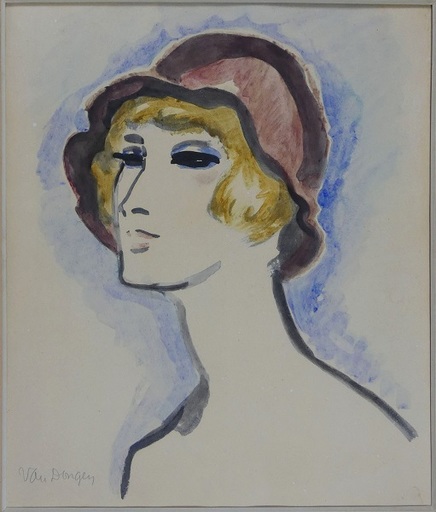 Kees VAN DONGEN - Estampe-Multiple - Portrait of a youngh lady with a hat, handcolored