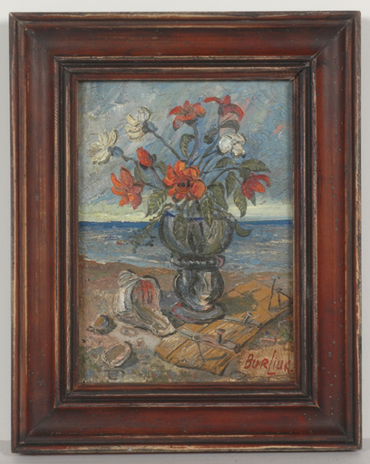 David BURLIUK - Painting - "Flowers by the sea", small oil painting, 1950/60s