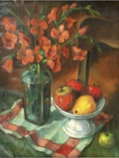 Matthieu WIEGMAN - Gemälde - Stilleben Blumen und Früchte