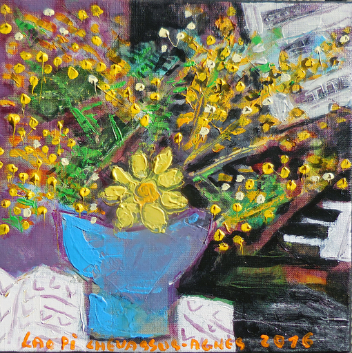 Jean-Pierre CHEVASSUS-AGNES - Pittura - Fleurs de mon jardin près du piano