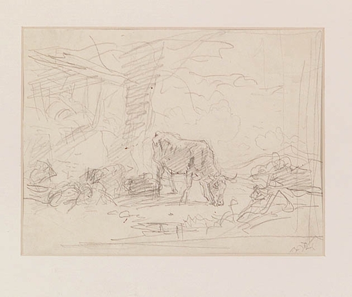 Friedrich GAUERMANN - Disegno Acquarello - "Grazing Cow", early 19th Century
