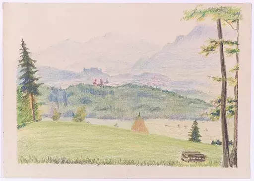 Maria PILAT - Dibujo Acuarela - "View of Salzburg", ca.1930