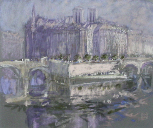 Hervé LOUIS - Drawing-Watercolor - Le Pont neuf et l'Ile de la Cité