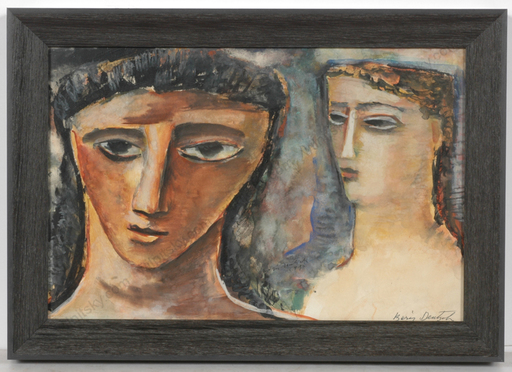 Boris DEUTSCH - Dessin-Aquarelle - "Two female heads", watercolor