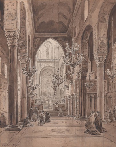 Achille VIANELLI - Dibujo Acuarela - Cappella Palatina Palermo, 1856