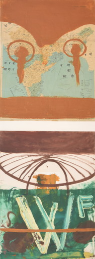 朱利安·施纳贝尔 - 绘画 -  Large Julian Schnabel Diptych Painting, 88″H Framed
