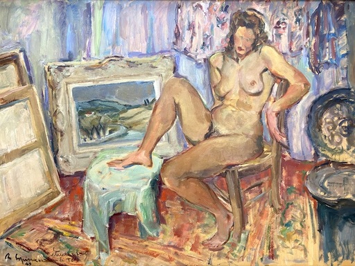 Raymond ESPINASSE - Painting - nue dans l'atelier