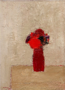 Bernard CATHELIN - Painting - Bouquet rouge au vase rouge