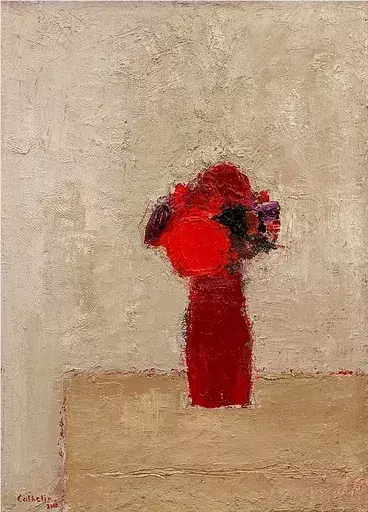 ベルナール・カトラン - 绘画 - Bouquet rouge au vase rouge
