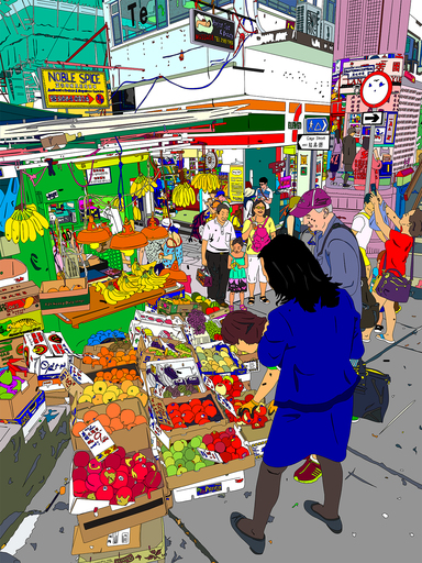 Marco SANTANIELLO - 版画 - HK Fruits Gage Street Corner 