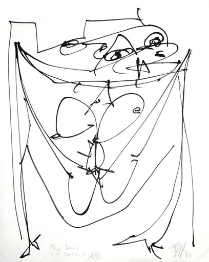 Antonio SAURA - Zeichnung Aquarell - "Dama"