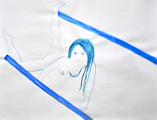 Marc ALBARANES - Zeichnung Aquarell - fille dans son bain