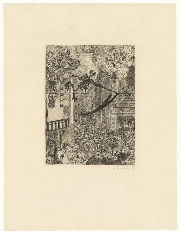 恩索尔 - 版画 - la mort poursuivant le troupeau des humains